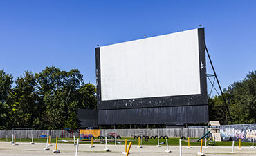 drive-in move theater screen and lot